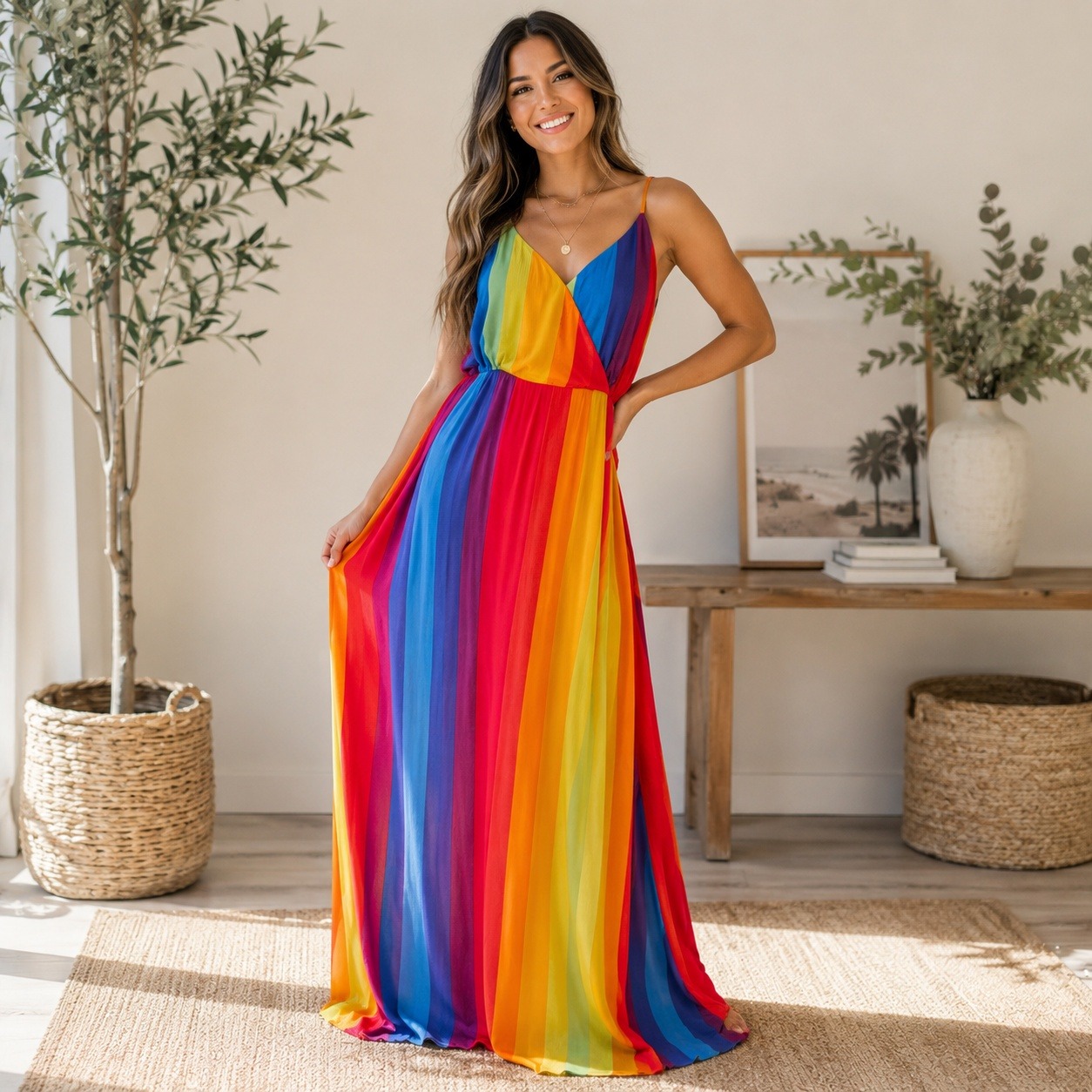 Lulu's Rainbow Stripe Maxi Dress - Red, Orange, Yellow, Green, Blue, Purple
